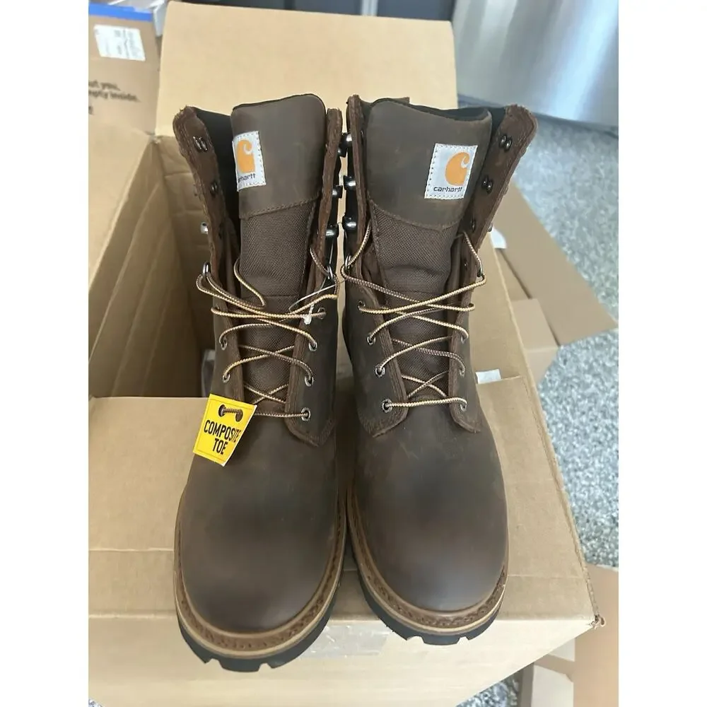 Carhartt 8” Insulated Waterproof Leather Logger Work Boot Crazy Horse Brown 11.5